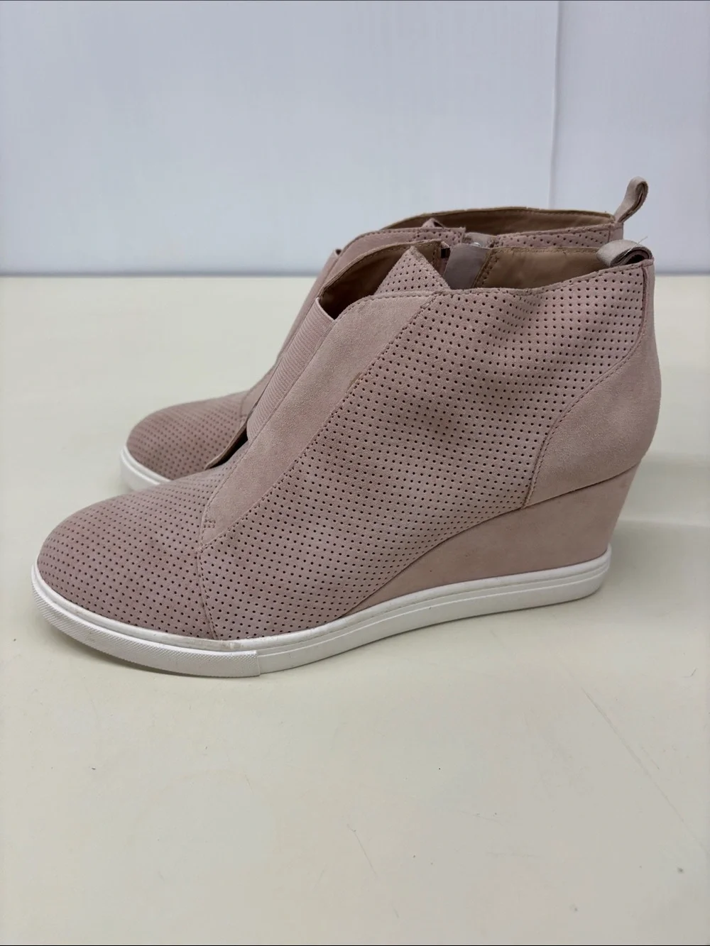 L.Paolo Perforated Wedge Sneaker Booties in Blush - Women